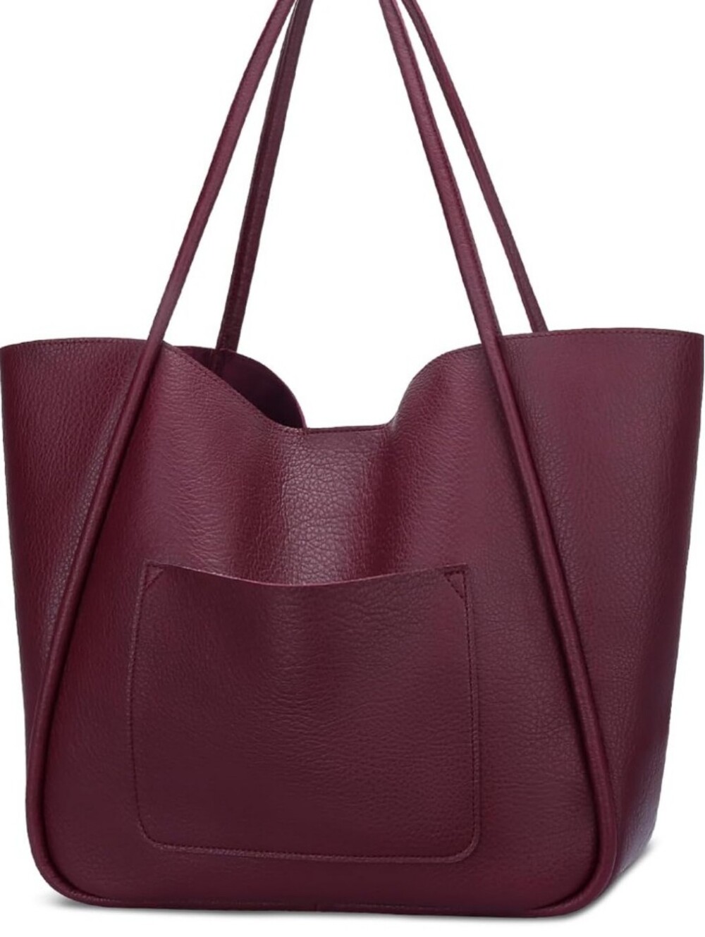 Large Vegan Leather Tote Bag Oversized Shoulder Handbag Travel Beach Burgundy